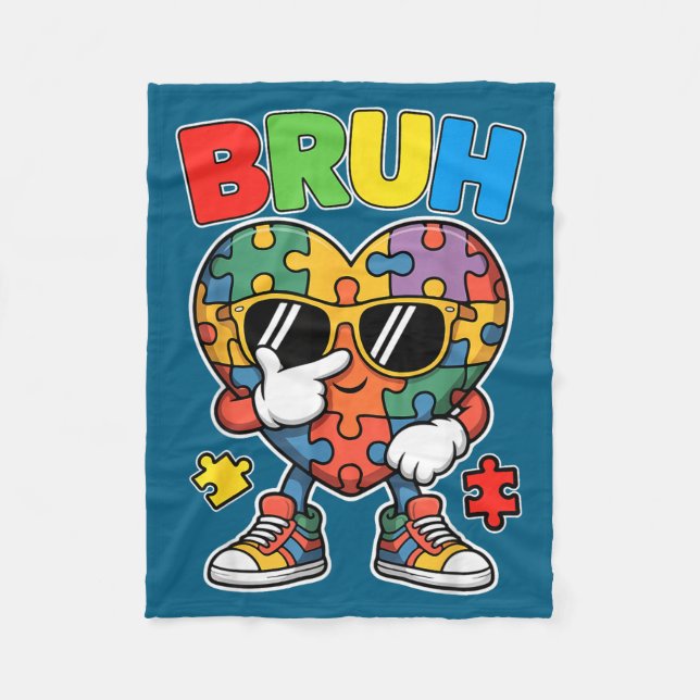 Autismus-Bewusstsein Dabbing-Puzzle-Herz-Design fü Fleecedecke (Vorderseite)