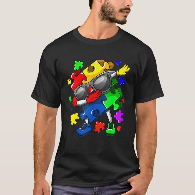 Autismus Bewusstsein Dabbing Puzzle Piece Sonnenbr T-Shirt (Vorderseite)