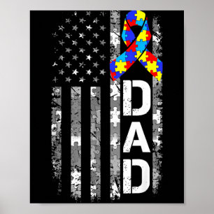 Autismus-Bewusstsein Dad USA-Flagge Vatertag Poster
