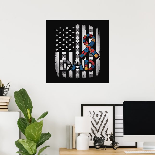 Autismus-Bewusstsein Dad USA-Flagge Vatertag Poster (Heimbüro)