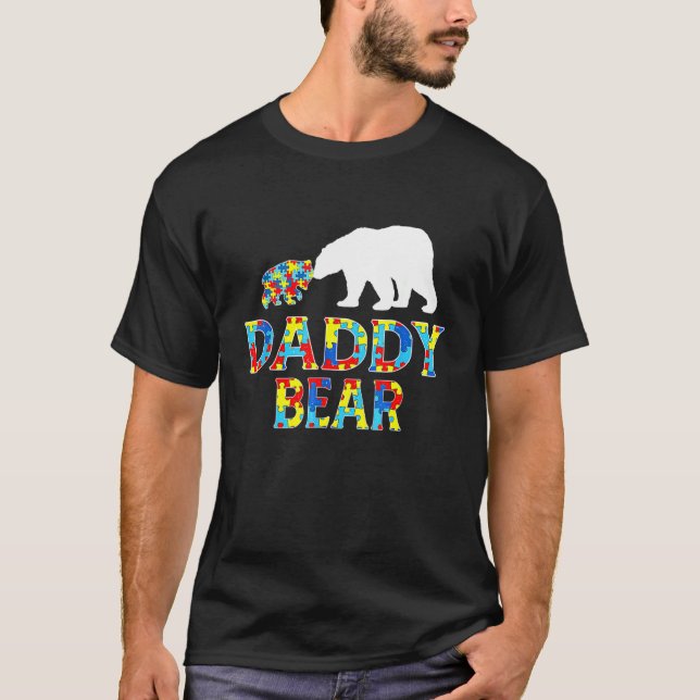 Autismus Bewusstsein Daddy Bären Puzzle Unterstütz T-Shirt (Vorderseite)