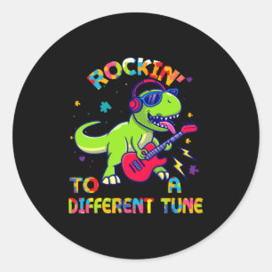 Autismus-Bewusstsein Dino Rex Rockt Nach Anderem R Runder Aufkleber