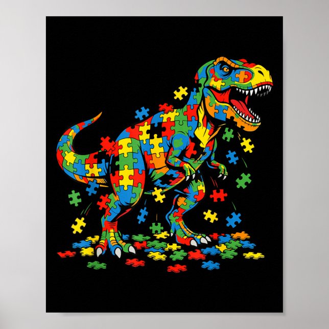 Autismus-Bewusstsein Dinosaurier farbenfrohes Puzz Poster (Vorne)
