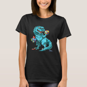 Autismus-Bewusstsein-Dinosaurier-Herz-Puzzleteile T-Shirt