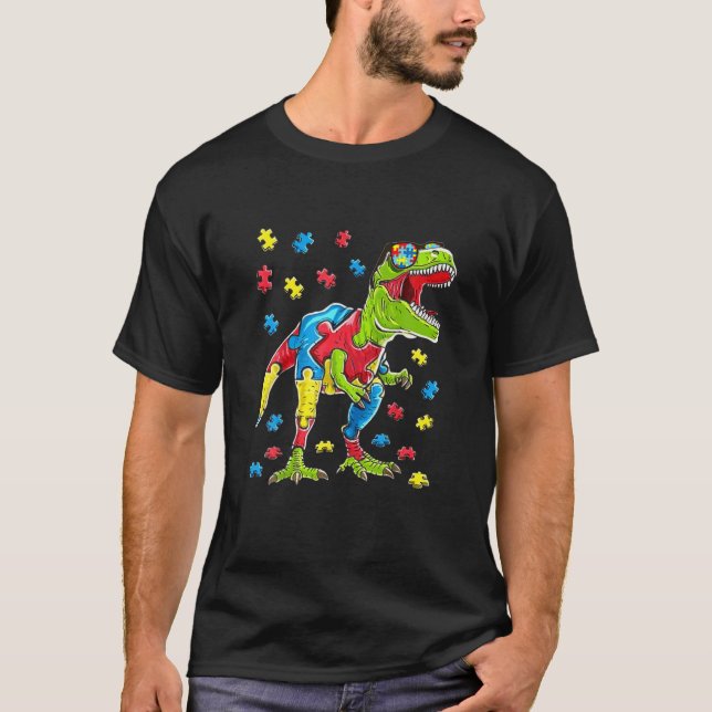 Autismus Bewusstsein Dinosaurier Puzzle Piece Jung T-Shirt (Vorderseite)