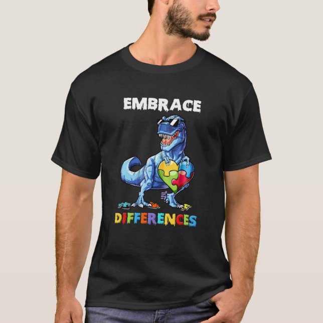 Autismus-Bewusstsein Dinosaurier Umarme Unterschie T-Shirt (Vorderseite)