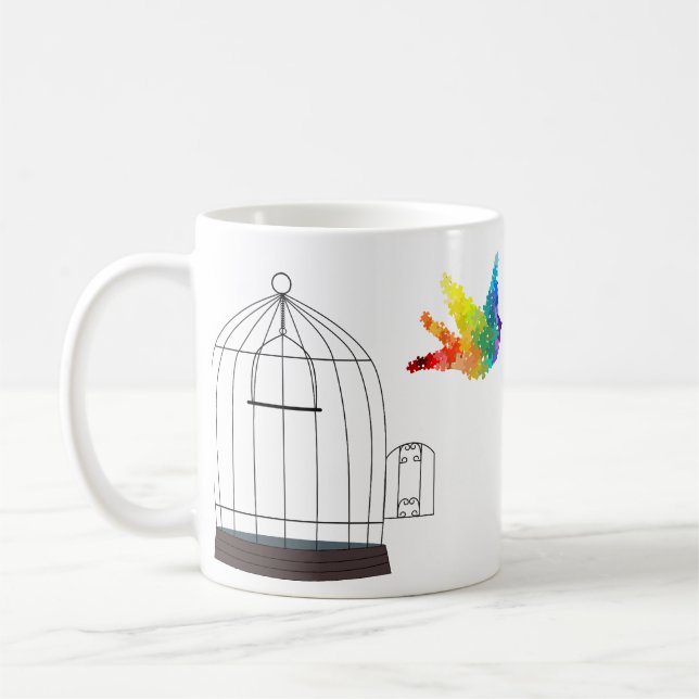 Autismus-Bewusstsein eingesperrte Vogel-Tasse Kaffeetasse (Links)
