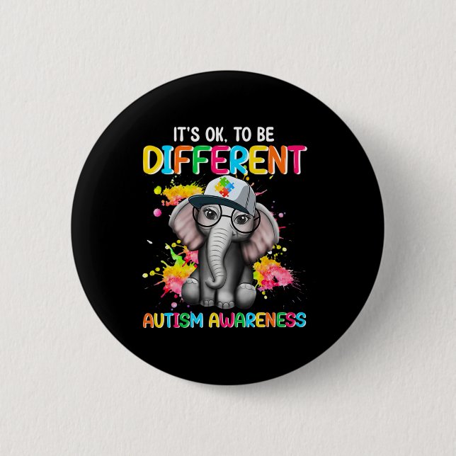 Autismus-Bewusstsein Elefant Blume Es ist okay, an Button (Vorderseite)