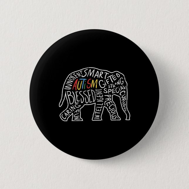 Autismus-Bewusstsein Elefant Worte Tierliebhaber-G Button (Vorderseite)