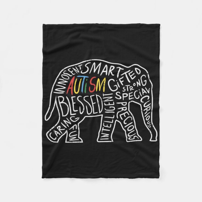 Autismus Bewusstsein Elefanten Worte Tiergeschenk Fleecedecke (Vorderseite)