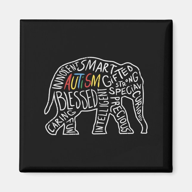 Autismus Bewusstsein Elefanten Worte Tiergeschenk Magnet (Vorne)