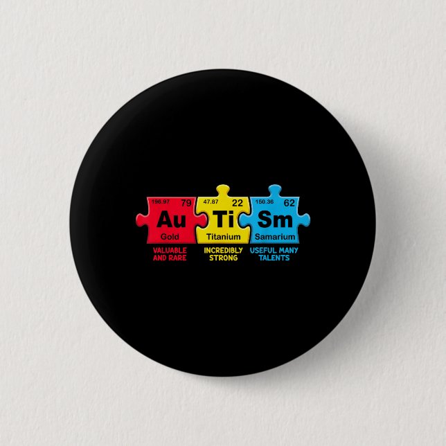 Autismus-Bewusstsein Elemente Periodensystem ASD M Button (Vorderseite)