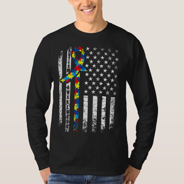 Autismus Bewusstsein erschüttert amerikanische Fla T-Shirt (Vorderseite)