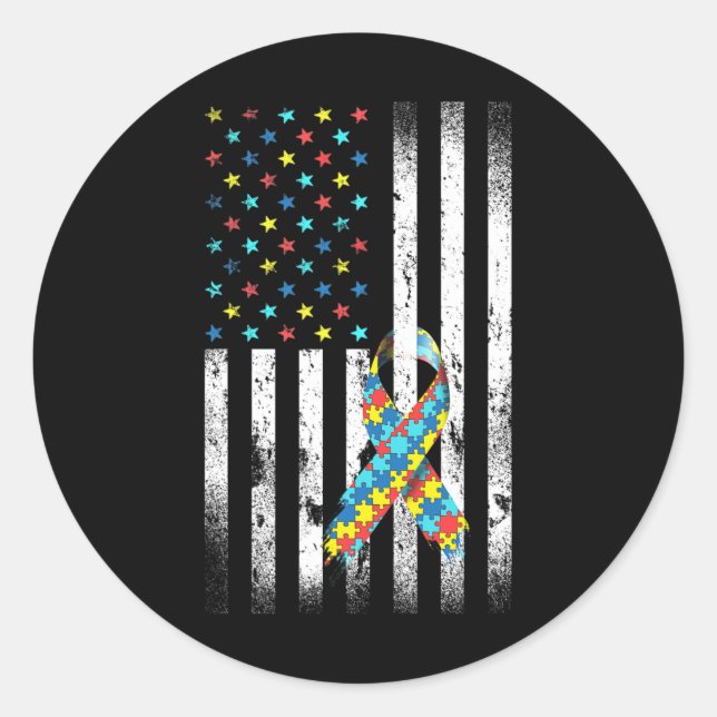 Autismus Bewusstsein erschüttert amerikanisches Fl Runder Aufkleber (Vorderseite)