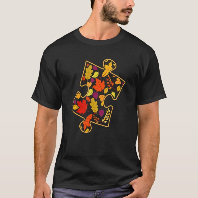 Autismus Bewusstsein Fall Leaf Herbst Erntedank Pu T-Shirt (Vorderseite)