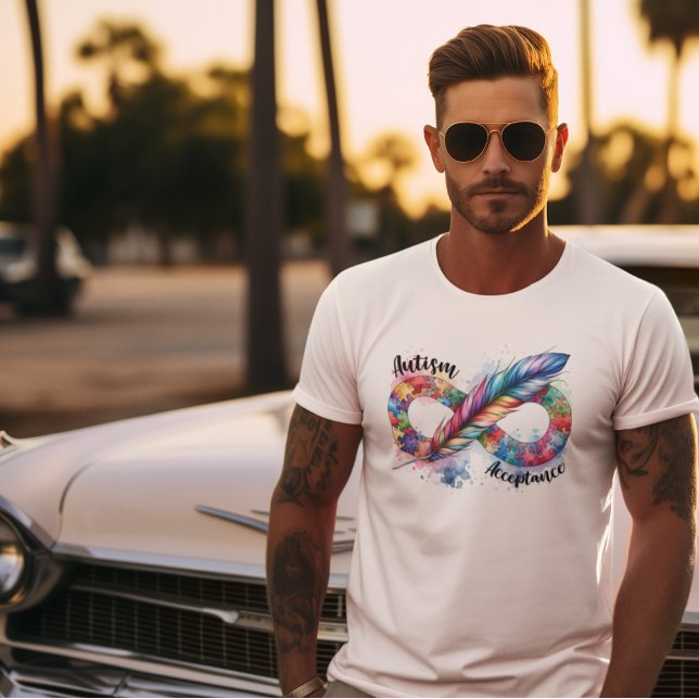 Autismus Bewusstsein Farbenfrohe Feder Unendlichke T-Shirt (Von Creator hochgeladen)