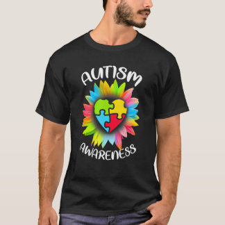 Autismus-Bewusstsein Farbige Herz-in-Blumen-Puzzle T-Shirt