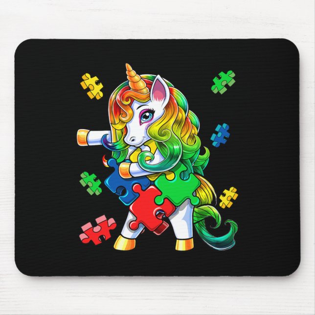 Autismus Bewusstsein Flossen Unicorn Puzzle Piece  Mousepad (Vorne)