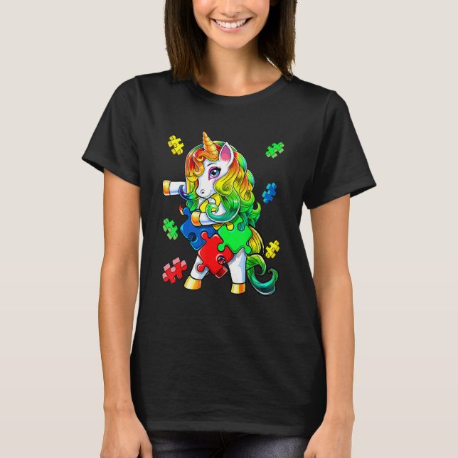 Autismus Bewusstsein Flossen Unicorn Puzzle Stück T-Shirt (Vorderseite)