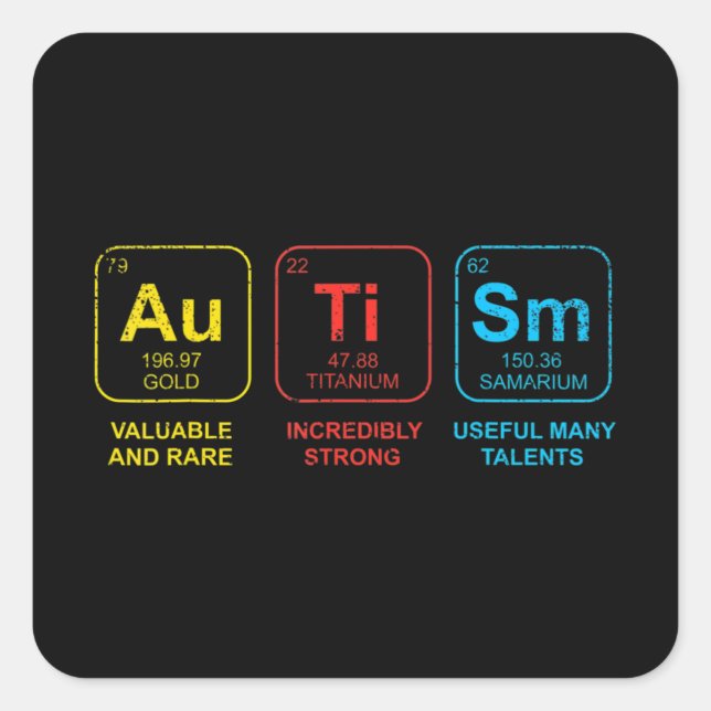 Autismus Bewusstsein Frauen Männer Kinder Elemente Quadratischer Aufkleber (Vorderseite)