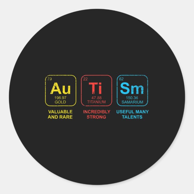 Autismus Bewusstsein Frauen Männer Kinder Elemente Runder Aufkleber (Vorderseite)