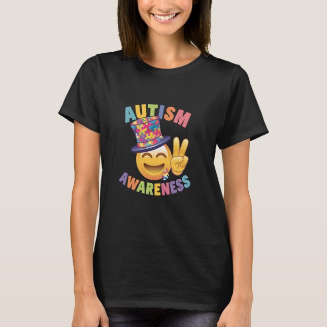 Autismus-Bewusstsein Friedenszeichen T-Shirt (Vorderseite)