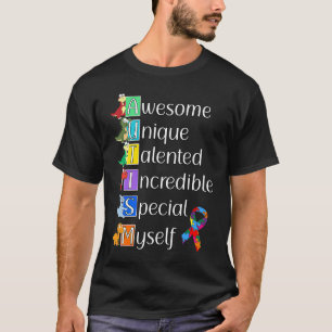 Autismus-Bewusstsein für Kinder Akronym und Dinosa T-Shirt