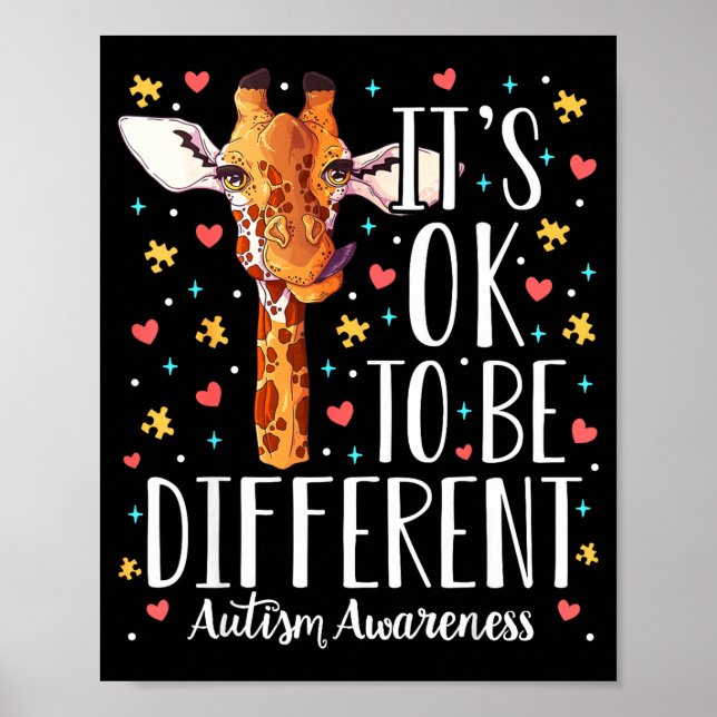 Autismus-Bewusstsein Giraffe Es ist okay, anders z Poster (Vorne)