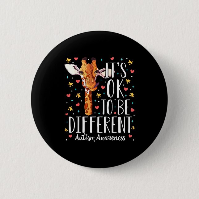 Autismus-Bewusstsein Giraffe Es ist okay anders zu Button (Vorderseite)