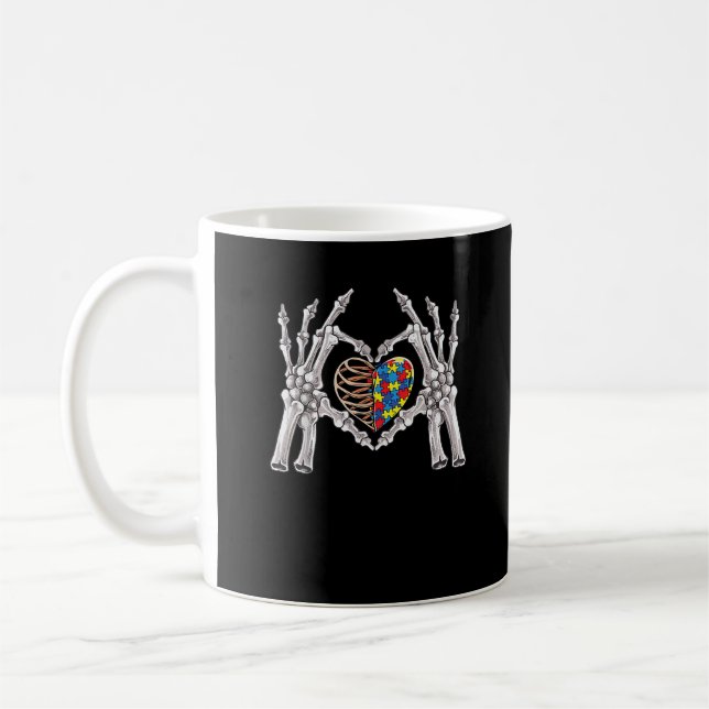 Autismus Bewusstsein Gothic Skull Hand Autismus Pu Kaffeetasse (Links)