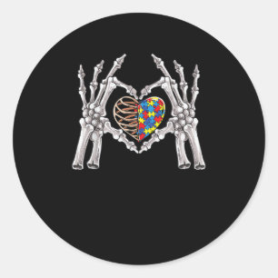 Autismus Bewusstsein Gothic Skull Hand Autismus Pu Runder Aufkleber