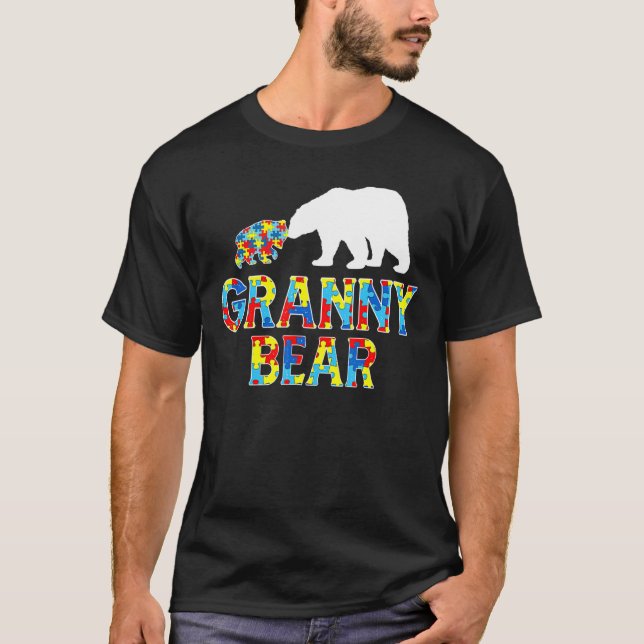 Autismus Bewusstsein Granny Bären Puzzle Unterstüt T-Shirt (Vorderseite)