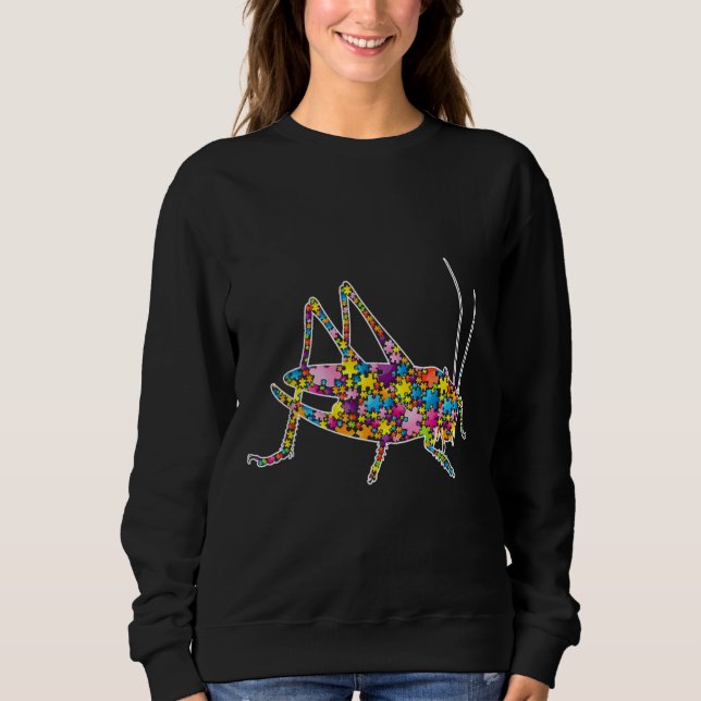 Autismus Bewusstsein Grasshopper Tiere Puzzle Sweatshirt (Vorderseite)
