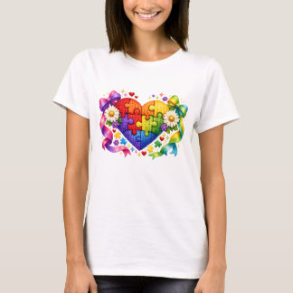 Autismus-Bewusstsein Herz-Puzzle Coquette-Schleife T-Shirt