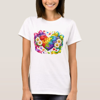 Autismus-Bewusstsein Herz-Puzzle Coquette-Schleife T-Shirt