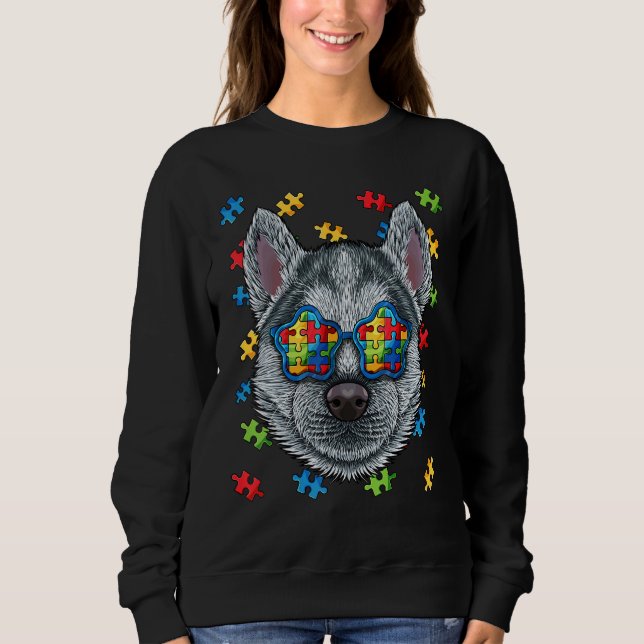 Autismus Bewusstsein Husky Puzzle Sonnenbrille Aut Sweatshirt (Vorderseite)