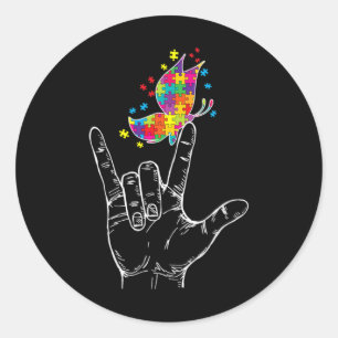 Autismus-Bewusstsein I Love You Asl Hand Gebärdens Runder Aufkleber