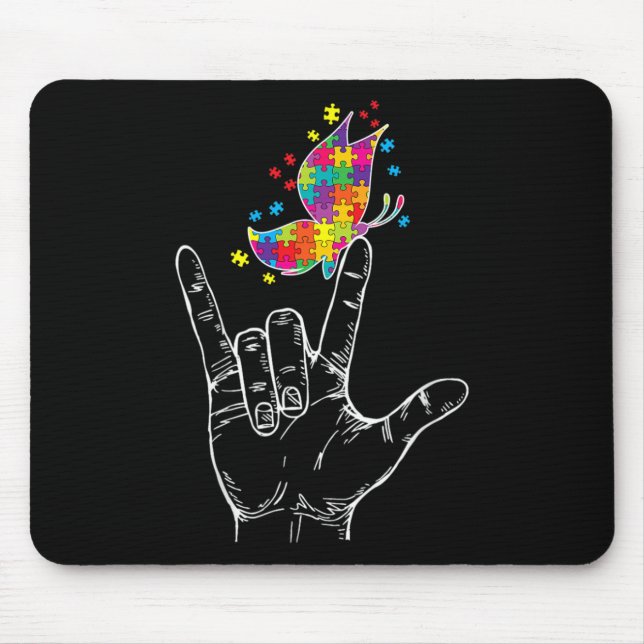 Autismus-Bewusstsein Ich liebe dich Asl Hand Gebär Mousepad (Vorne)