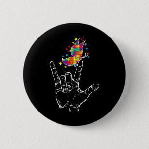 Autismus-Bewusstsein Ich liebe dich Asl-Handzeiche Button