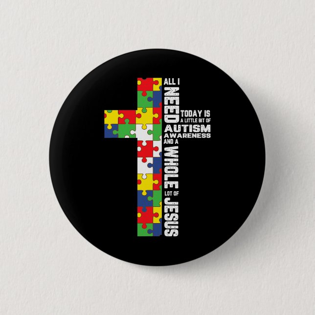 Autismus-Bewusstsein Jesus Kreuz Puzzle Cool Chris Button (Vorderseite)