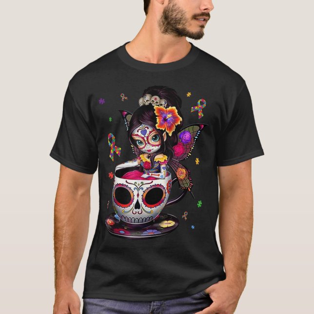 Autismus Bewusstsein Kaffee Zucker Skull Mädchen A T-Shirt (Vorderseite)