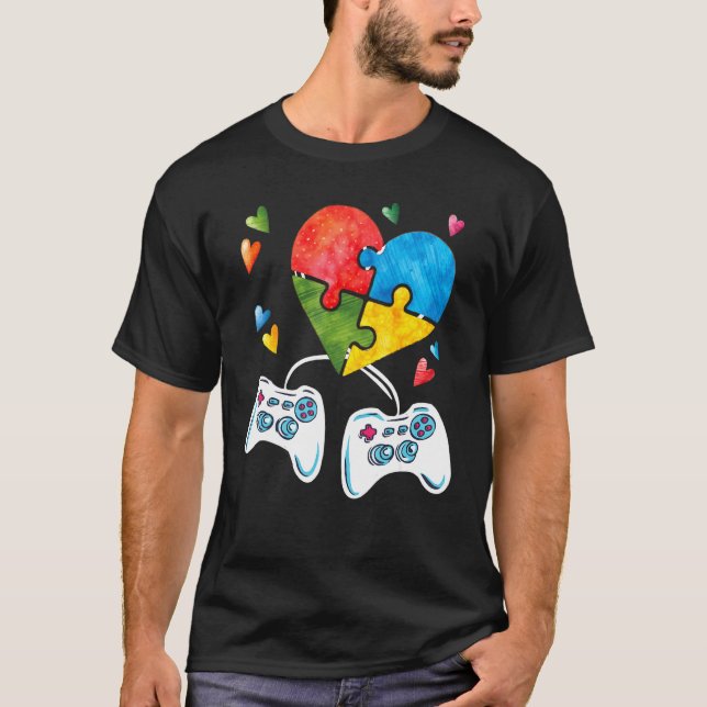 Autismus Bewusstsein Kinder Video Gamer Puzzle Pie T-Shirt (Vorderseite)
