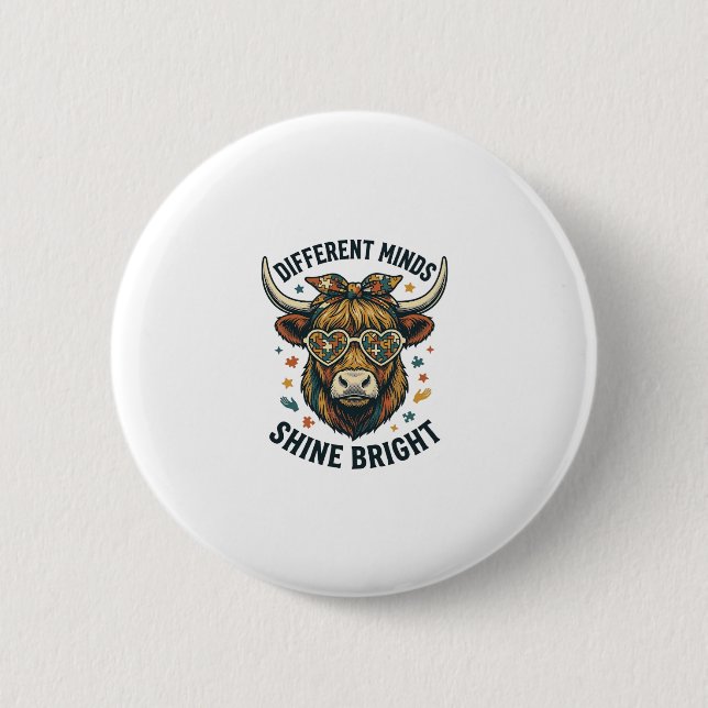 Autismus-Bewusstsein Kuh Vintage-Gravur Unterstütz Button (Vorderseite)