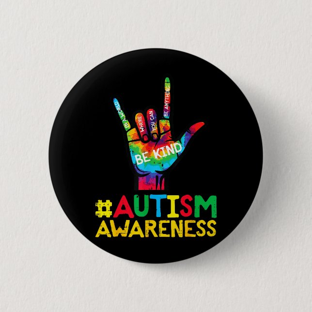Autismus-Bewusstsein Liebe Hand Sei Freundlich ASL Button (Vorderseite)
