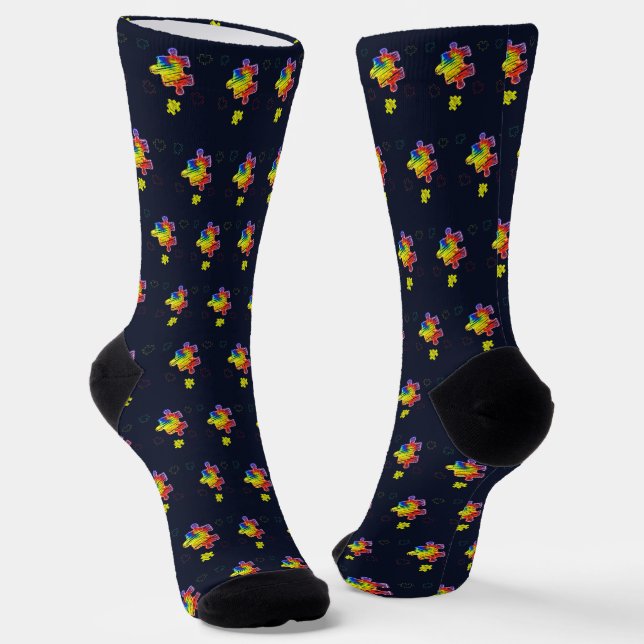 Autismus-Bewusstsein Lila Gelbe Puzzles Socken (Gewinkelt)