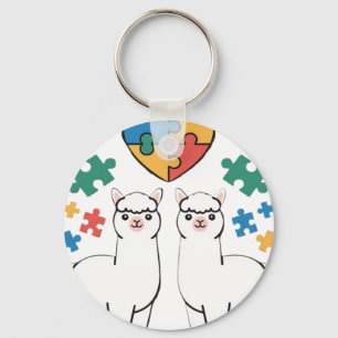 Autismus-Bewusstsein-Llama-Puzzle-Herzstücke-Liebe Schlüsselanhänger