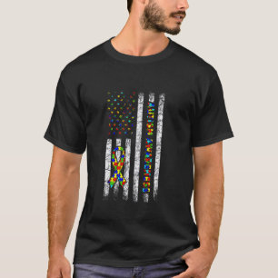 Autismus-Bewusstsein Mama Papa USA-Flagge Autistis T-Shirt