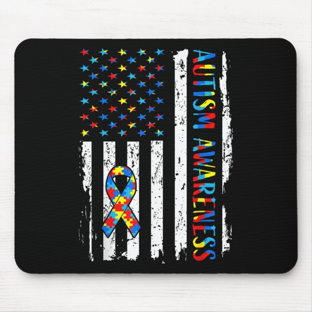 Autismus Bewusstsein Mama Vater Usa Flaggenwarnsys Mousepad (Vorne)