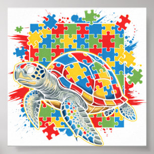 Autismus-Bewusstsein Meeresschildkröte Puzzle Auti Poster