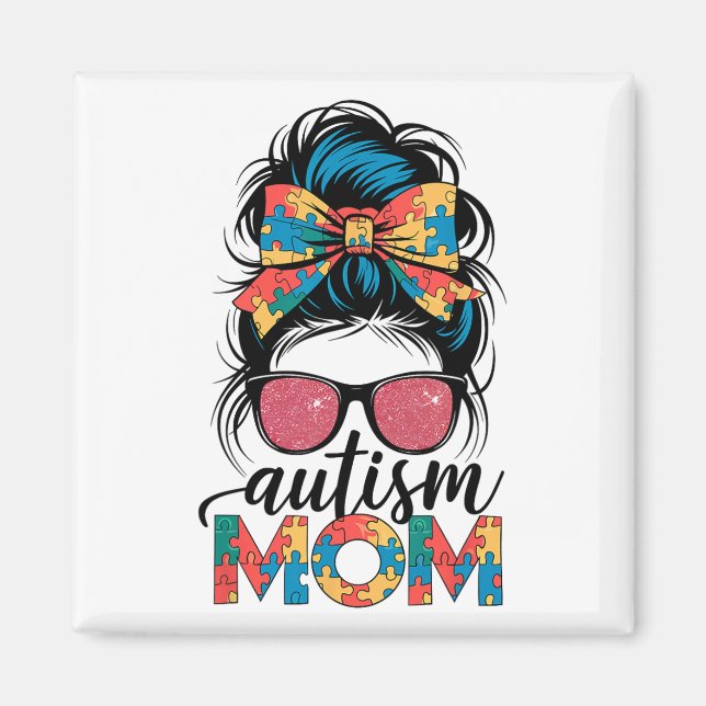 Autismus Bewusstsein Messy Bun Autismus Mama Coque Magnet (Vorne)